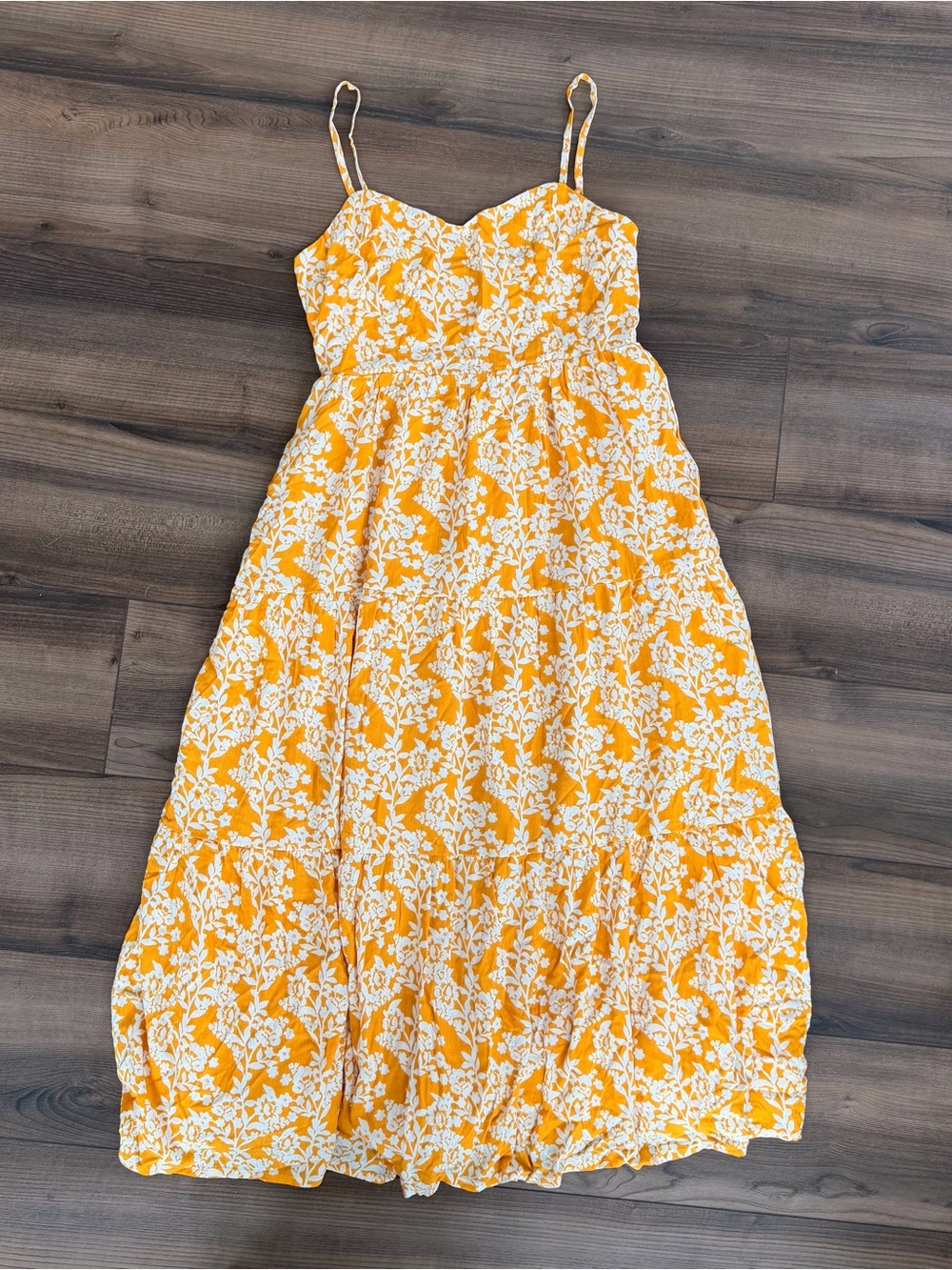 NWT Lulus Catching Sunrays Mustard Yellow Floral Print Midi Dress - Picture 3 of 5